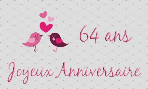 Carte anniversaire mariage 64 ans oiseau coeur